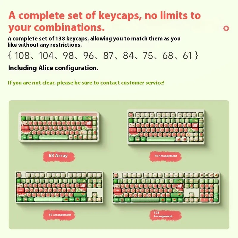 Watermelon themed mechanical keyboard key caps with five-sided sublimation printing on PBT material