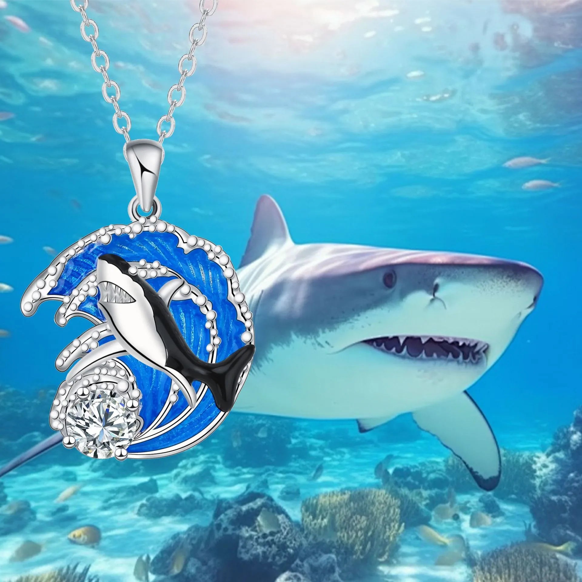 HAILANG shark women's necklace with electroplated copper pendant on cross chain, adjustable 41-50cm