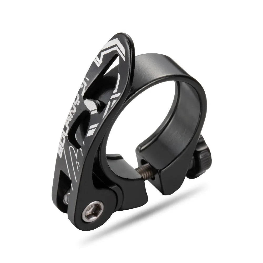 Aluminium mountain bike seat post clamp in black, red, gold, or blue for 31.8mm or 34.9mm seat tubes.