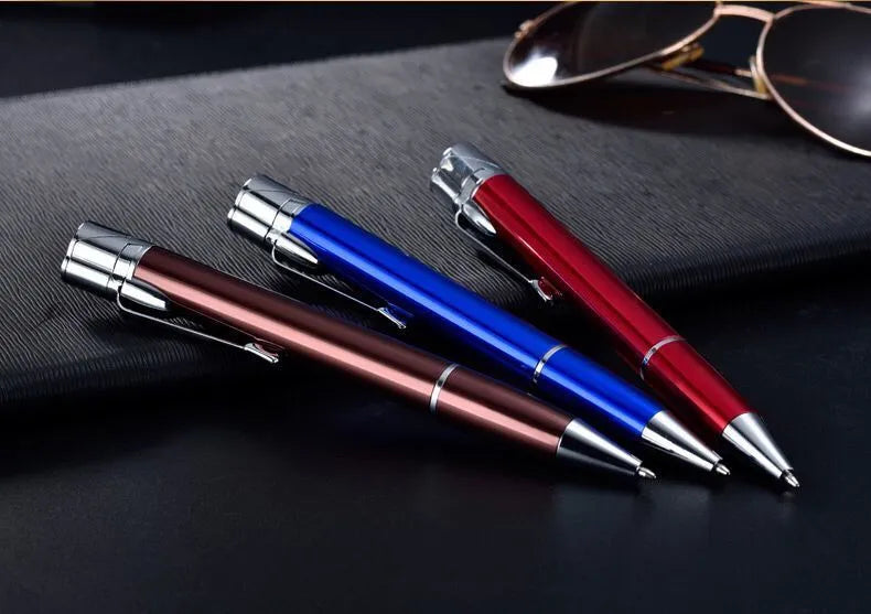 Metal refillable jet flame lighter pen with keychain in assorted colours