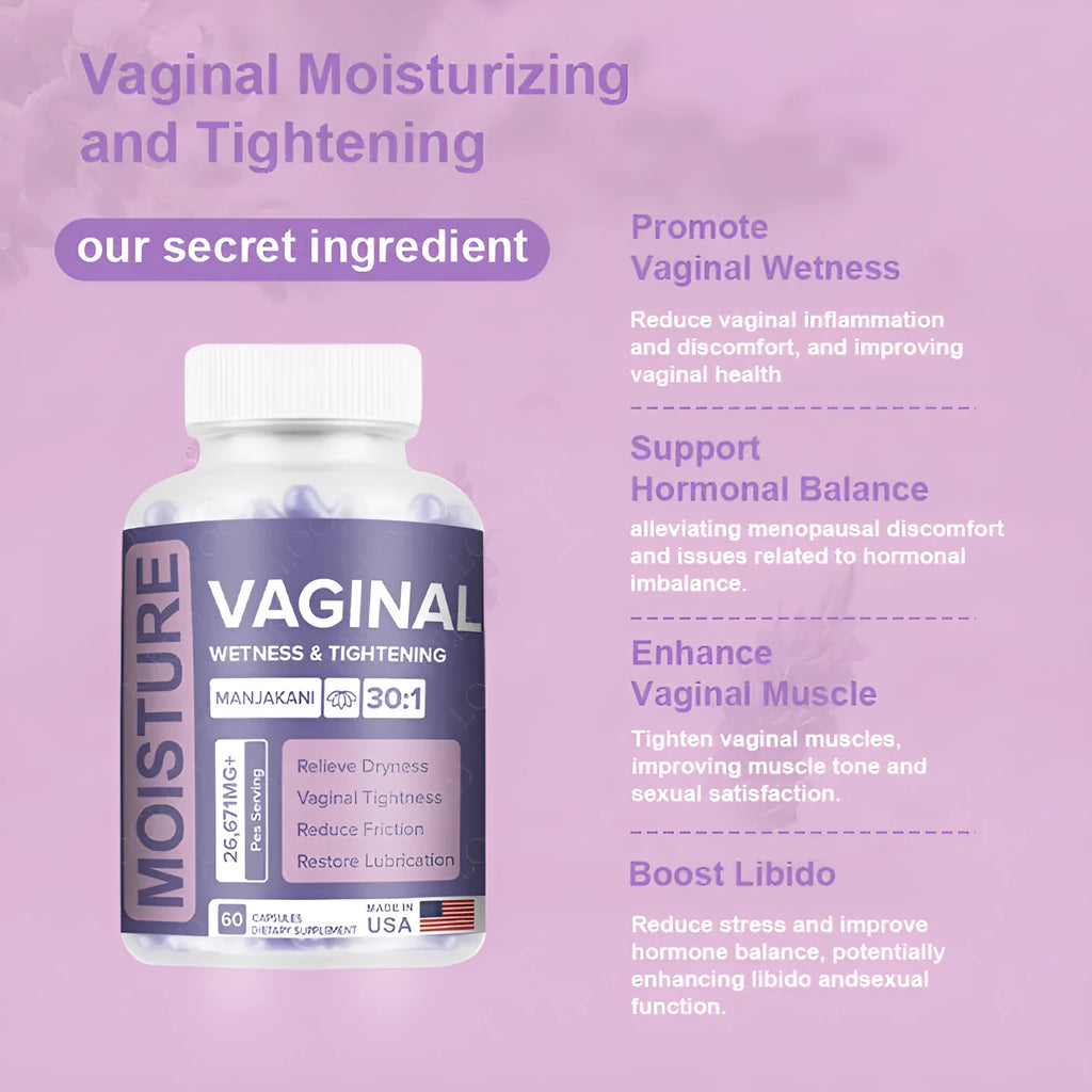 Bottle containing 60 vaginal capsules for women's intimate health with extraction process