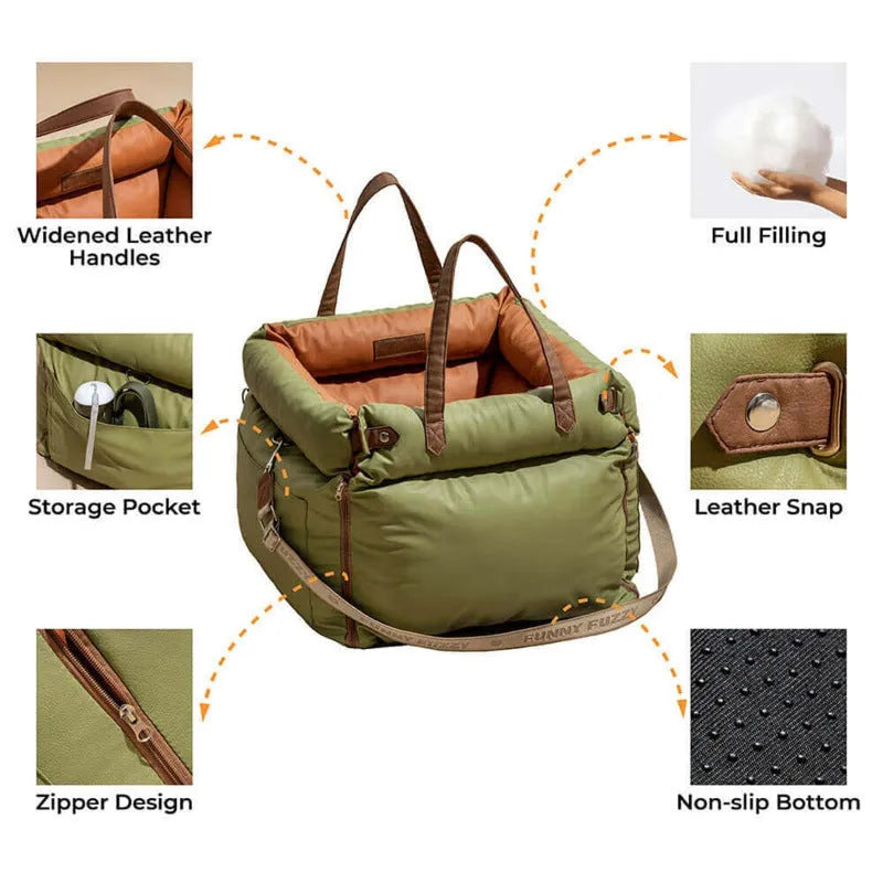Waterproof dog pet nest with removable cover in grey colour showing M size dimensions