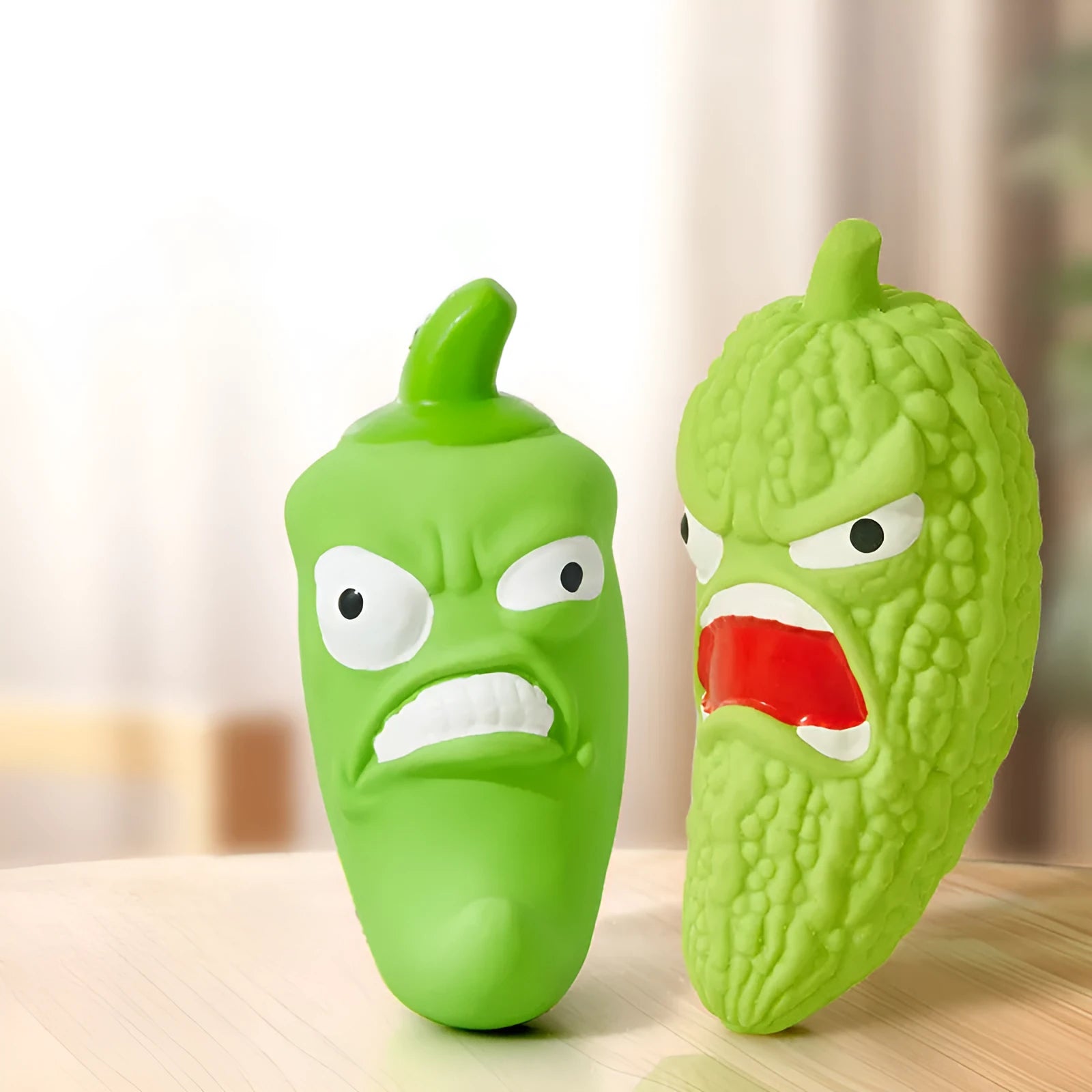 Bitter melon or chilli shaped dog toy with pet sound feature for teeth grinding and biting resistance