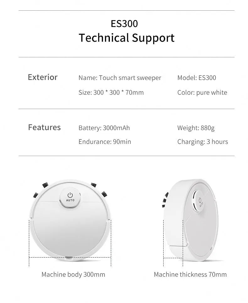 Automatic sweeping robot with compact square design for home floor cleaning.