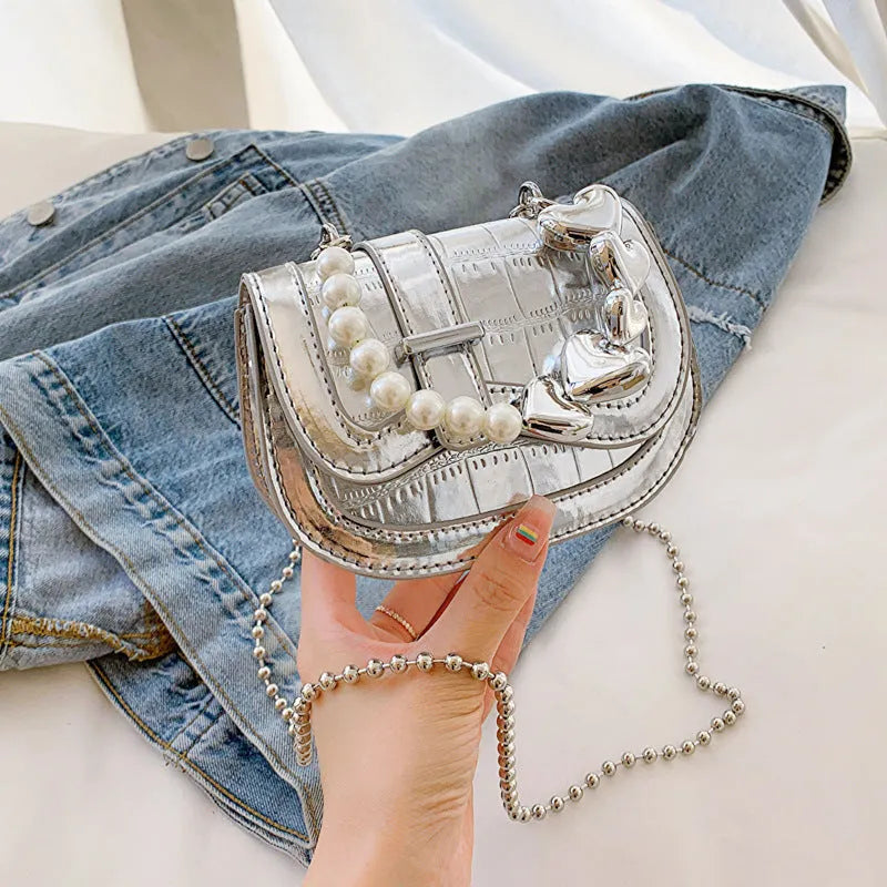 Women's horizontal square crossbody bag with single shoulder strap and phone compartment in PU leather