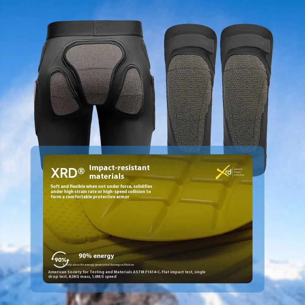 X-ray diffraction ski protective inner wear cushions for hip and knee protection during sports