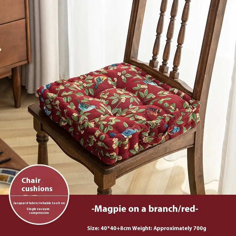 American-style square dining chair back cushion with floral pattern showing 8cm thickness