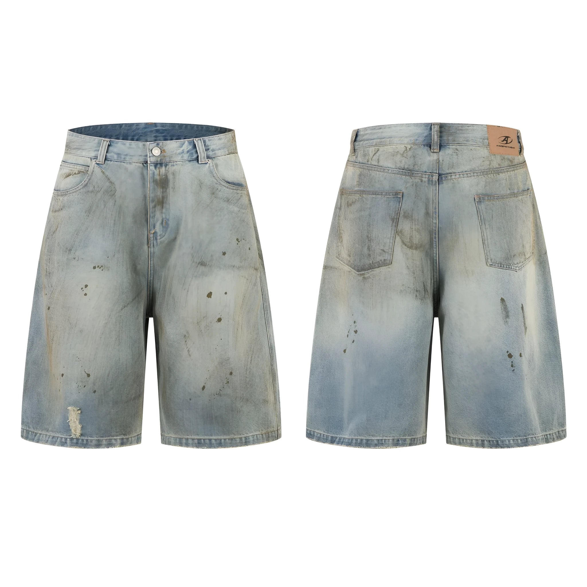 Pu Shuai washed blue cropped straight-leg denim jeans with zipper fly opening