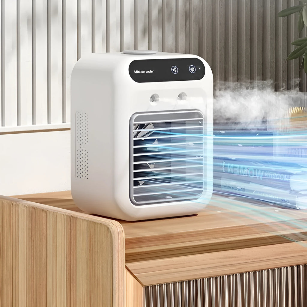 Ivory white portable USB air cooler fan with touchscreen control and water tank