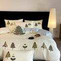 Christmas tree towel embroidery on pure cotton four-piece bedding set in cream blue or green colours