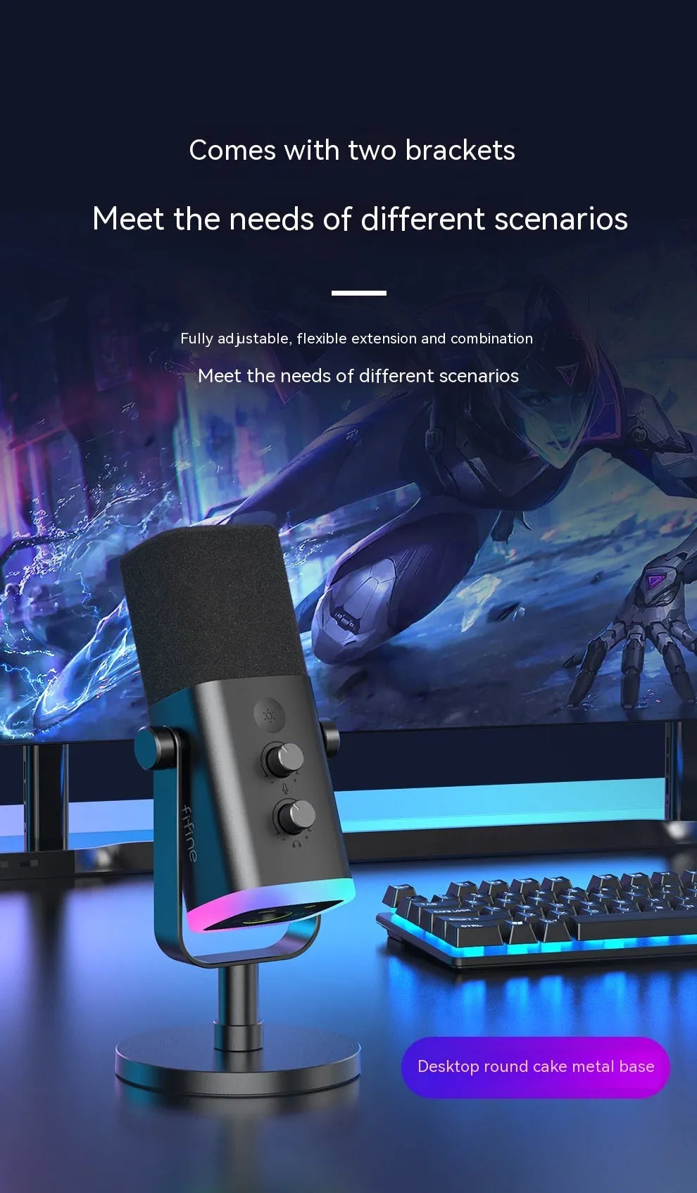 Dynamic noise reduction microphone in black, pink, or white colour with XLR cable and detachable bracket
