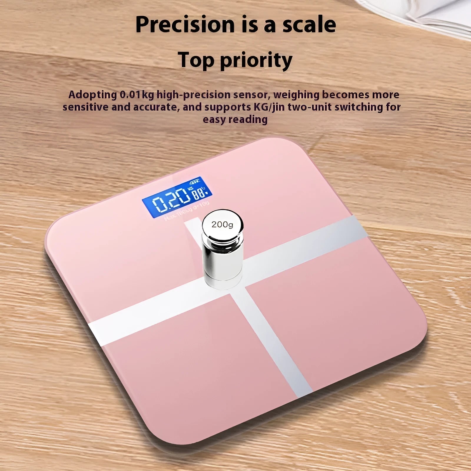 Square household body weighing scale in a choice of six colours, measuring 26cm.