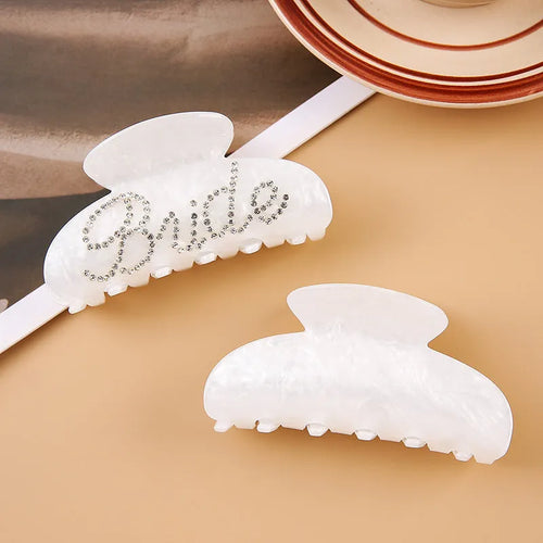 Acrylic hair barrette with multi-diamond decoration and shark back clip in 10cm sweet style