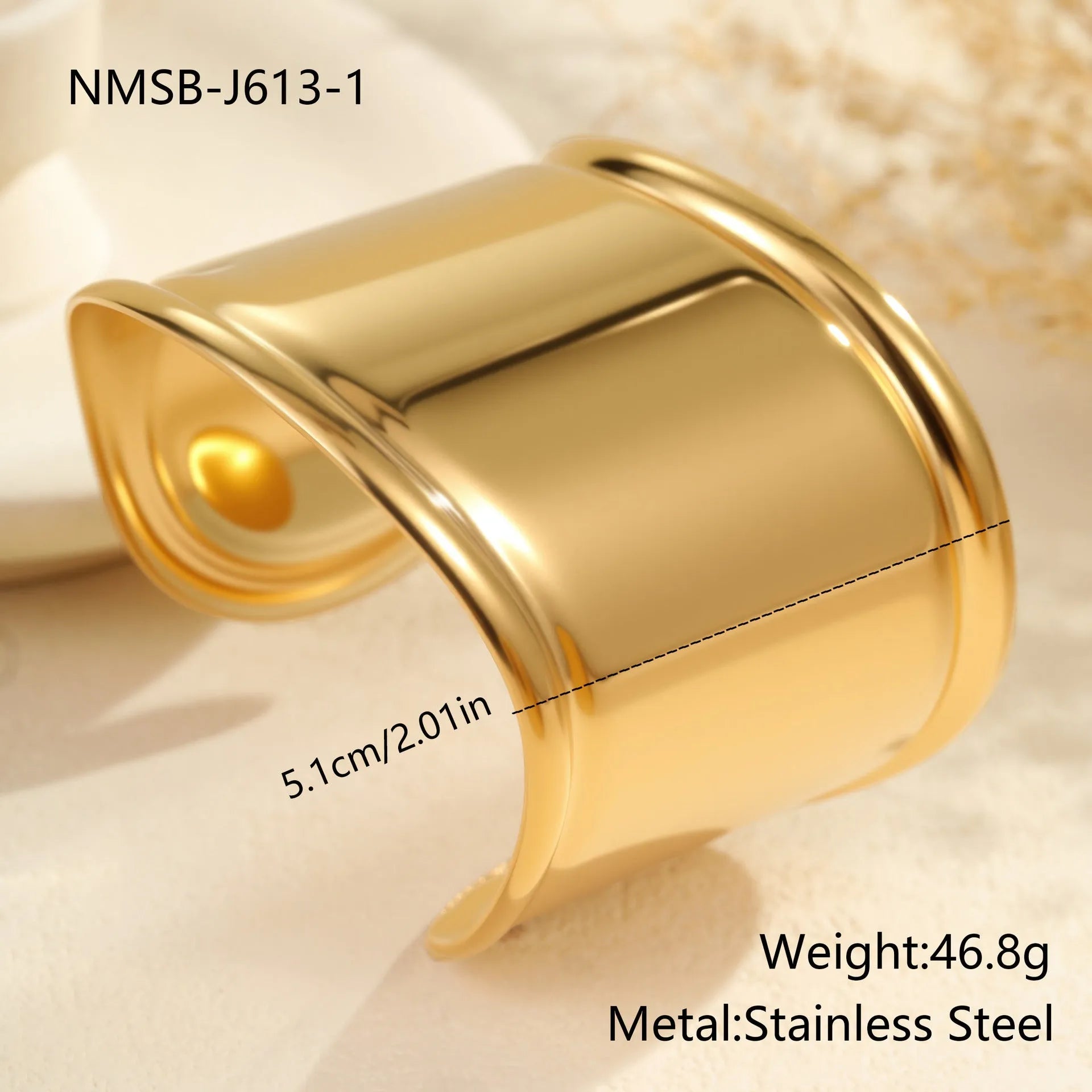 Women's wide fashion bracelet with wave design in gold-plated stainless steel