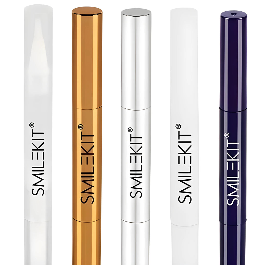 Toothbrush teeth whitening pen in gold aluminium case with whitening gel