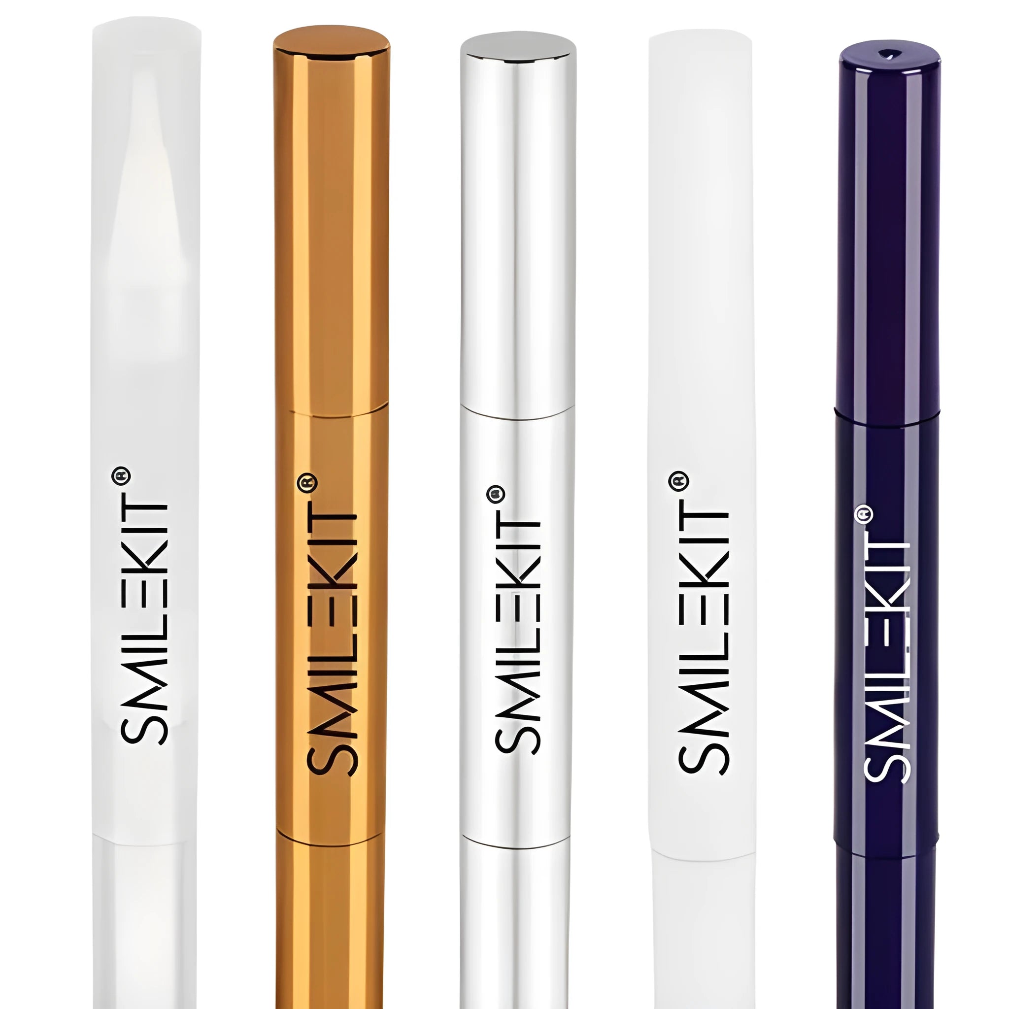 Toothbrush teeth whitening pen in gold aluminium case with whitening gel