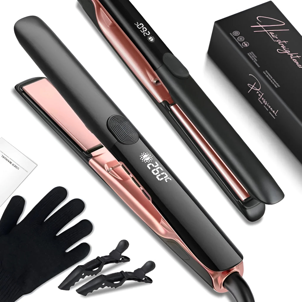 207℃ negative ion hair straightener and curler with temperature display and EU plug
