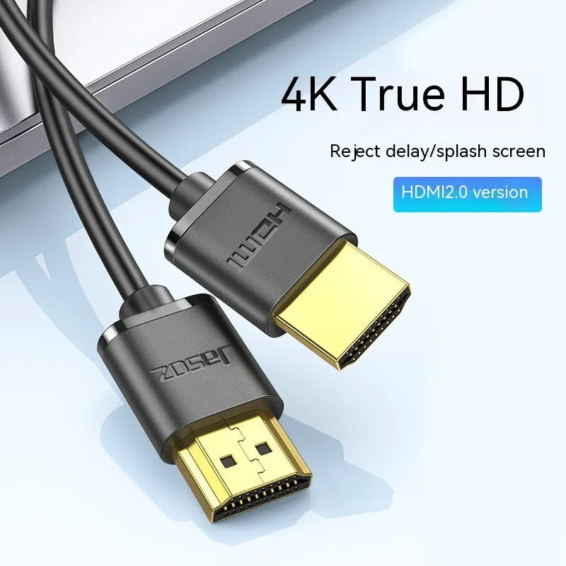 Gold-plated HDMI video cable with thin, flexible black wire available in multiple lengths.