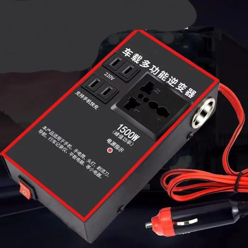 Black automotive power converter with UK socket and USB ports for vehicle charging