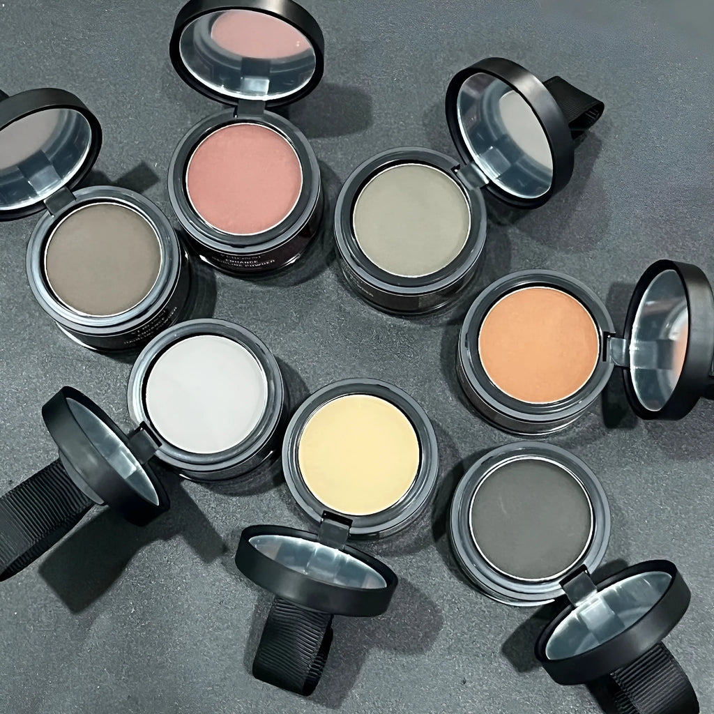 Hairline powder cosmetic product with fourteen colour options for universal skin application