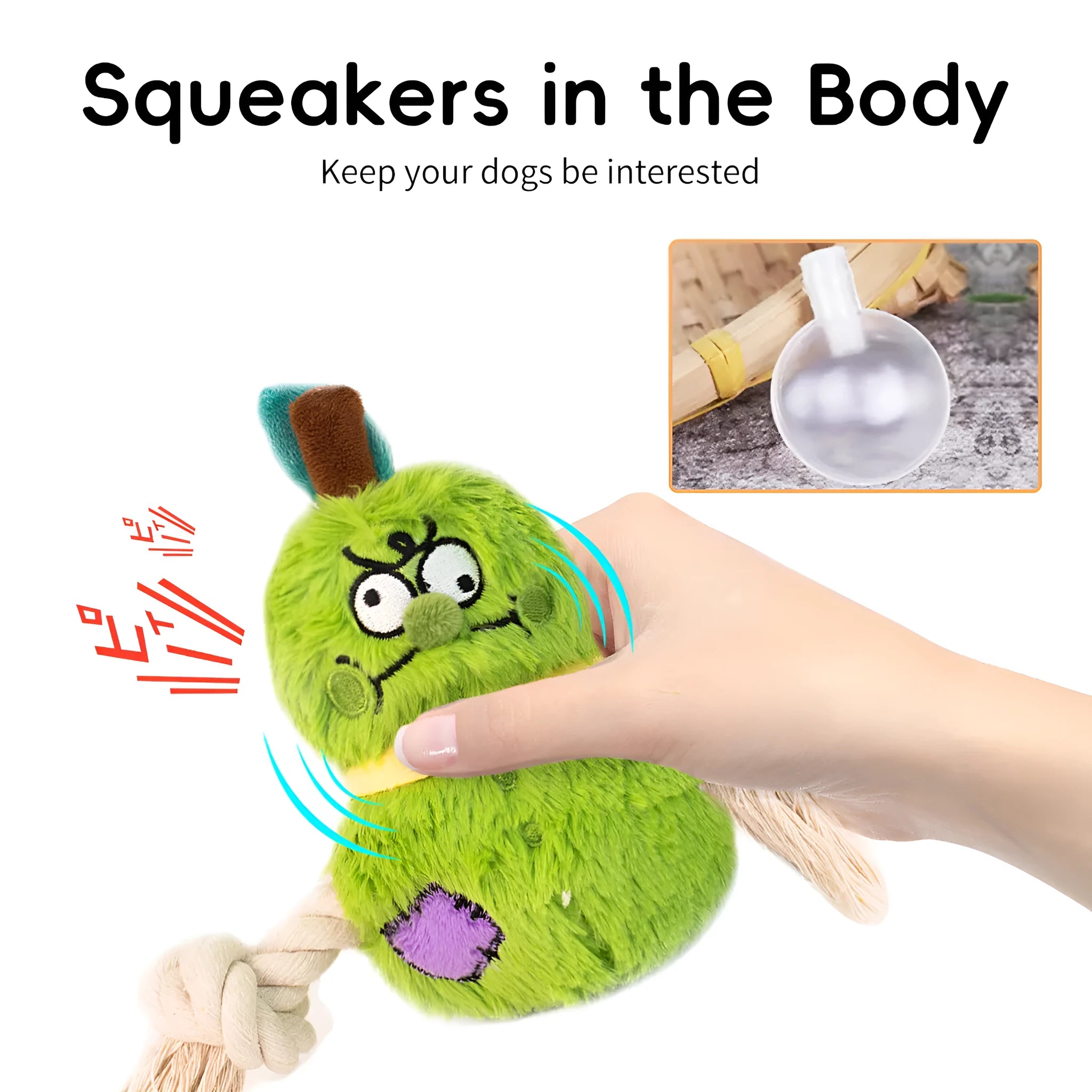 Green plush rope knot dog toy with molar tooth shape for tug-of-war games
