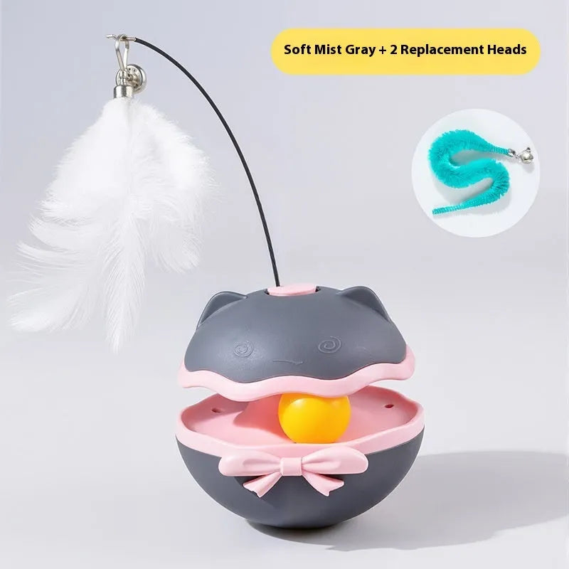 Electric self-moving cat toy tumbler in lemon yellow, sky blue and soft fog grey colour options