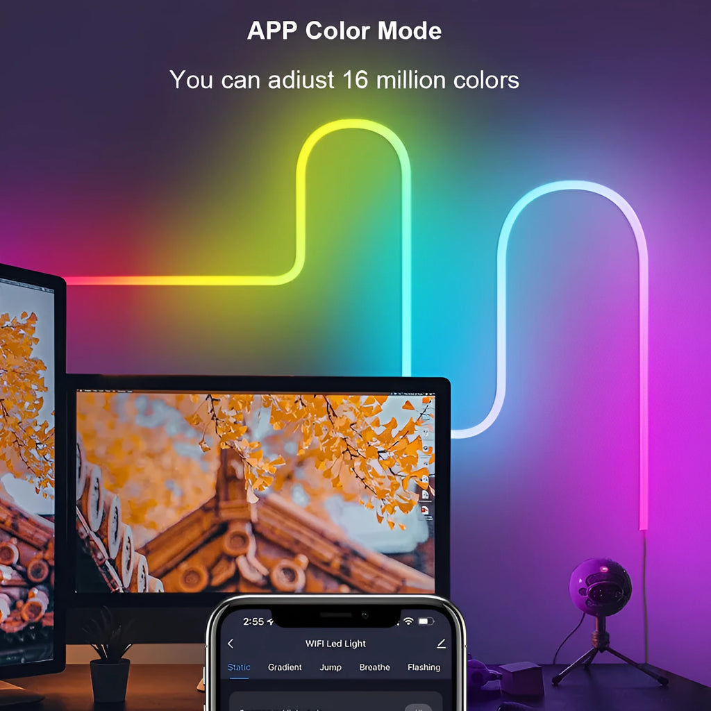 3 metre RGB LED neon strip lights with remote control for indoor lighting installations