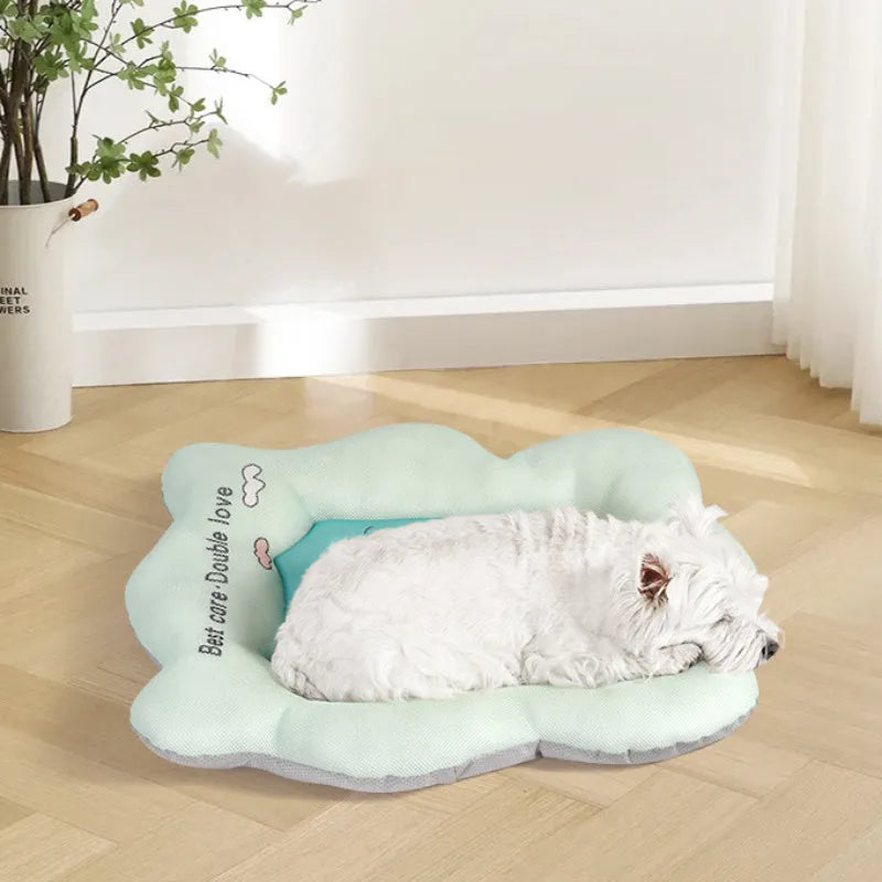 Green reversible pet cooling mat with non-slip bottom in medium size for dogs and cats