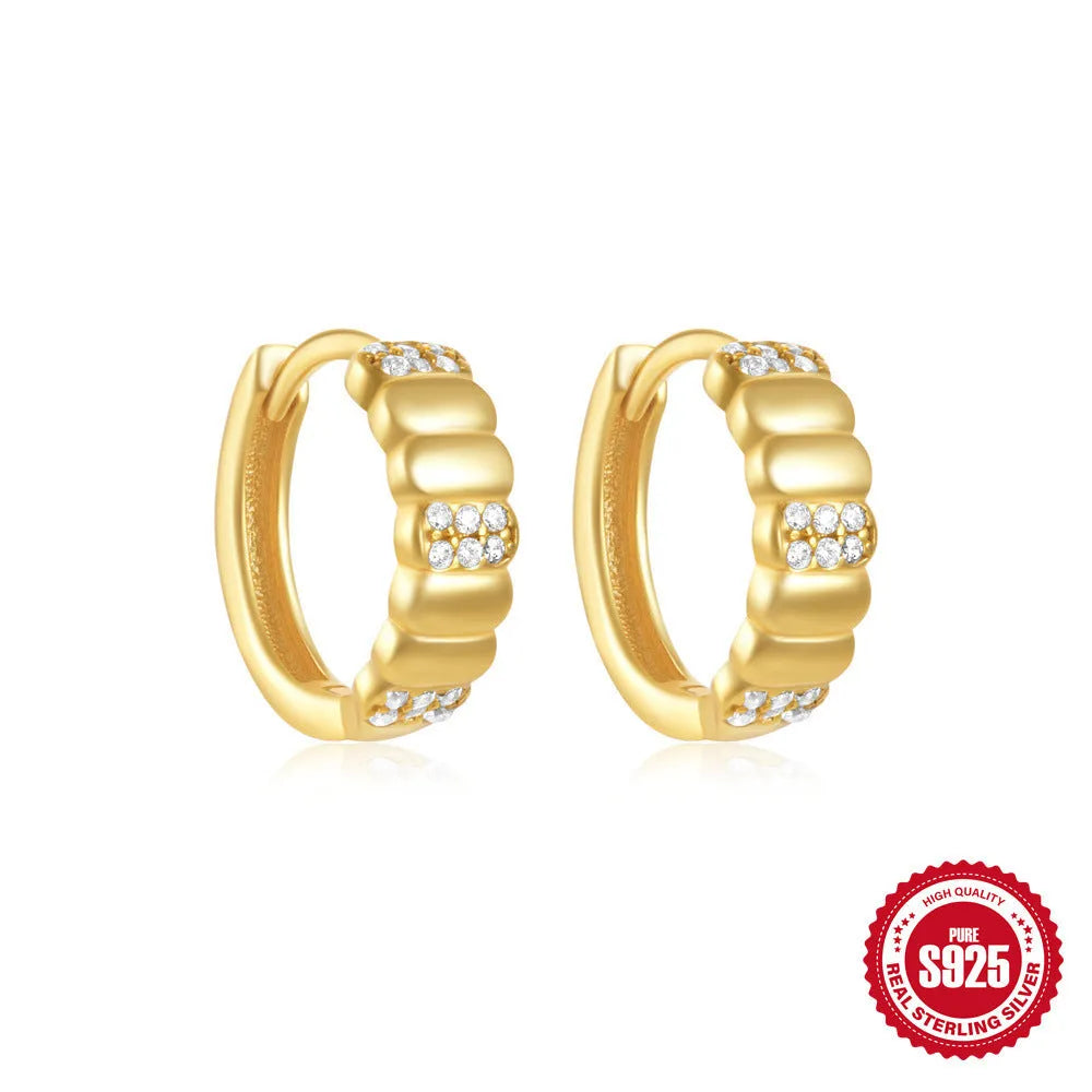 Sterling silver geometric stud earrings with diamond detailing in gold or silver finish