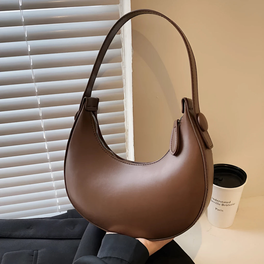 Retro women's dumpling-shaped shoulder bag in PU leather with zippered pocket