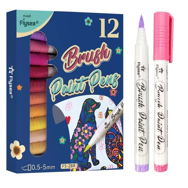 Set of soft tip gouache marker pens for hand accounting and craft projects, shown in a multipack.