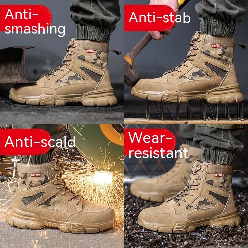Insulated 10kV anti smashing anti piercing safety boots with suede cowhide upper and rubber sole.