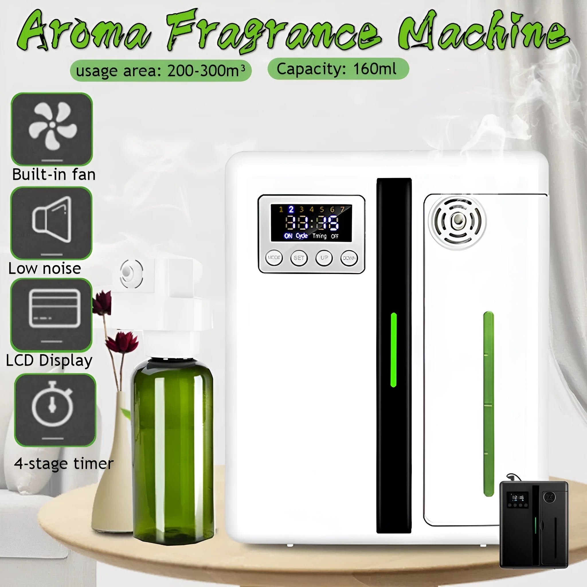 Scent Diffuser 160ml waterless air machine for hotel lobby, ABS housing, black colour, DC12V 8W