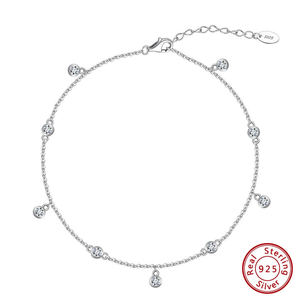 Women's silver anklet with geometric zirconium pendant in gold plating option