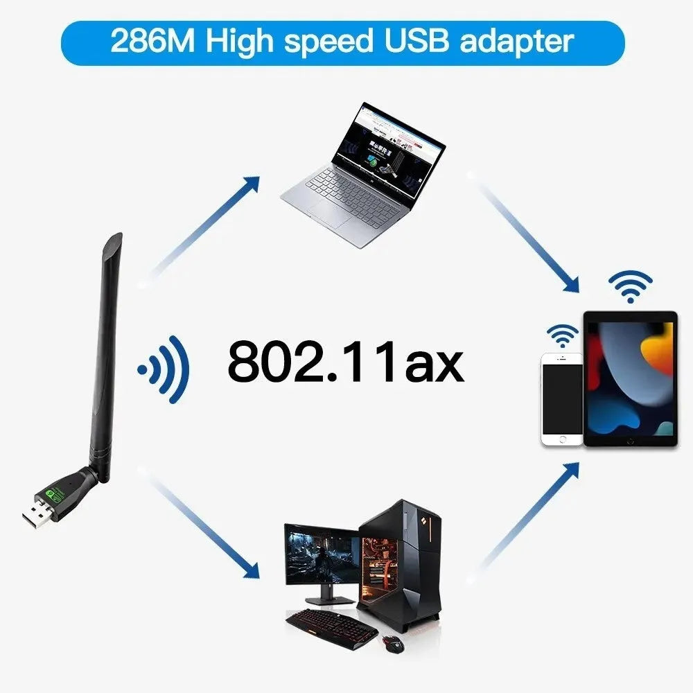 Black WiFi6 USB wireless network card with compact design for desktop and laptop computers