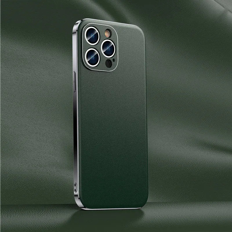 Genuine leather back cover for iPhone 13 in Elegant Black with camera cutout