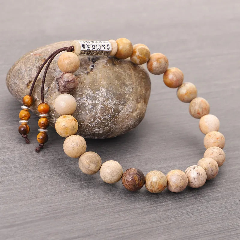Wood colour stone handmade bead bracelet with European American retro simple design