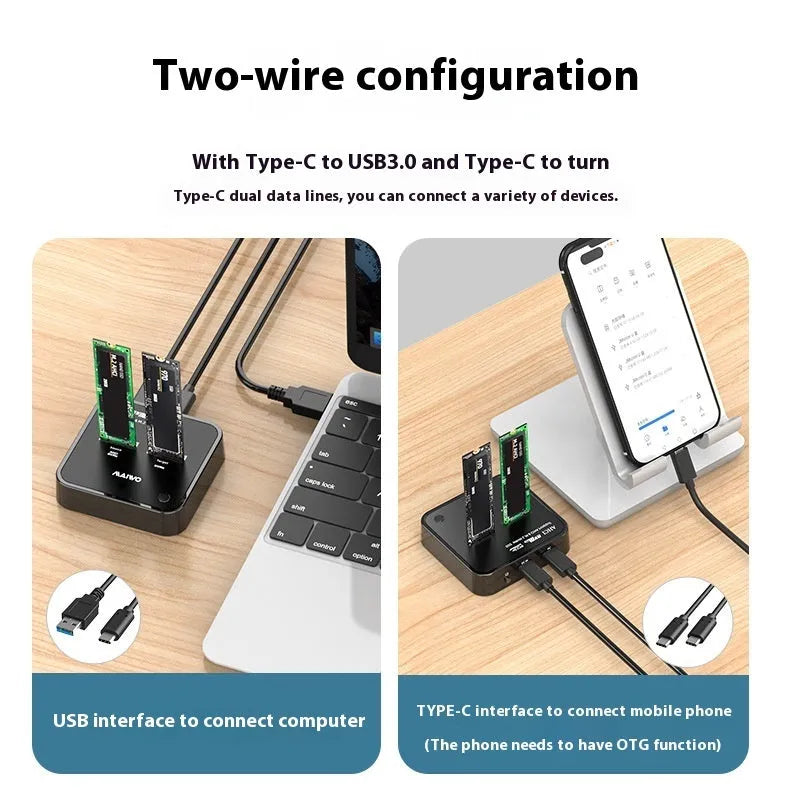 MAIWO K3016 M.2 solid state drive docking station and duplicator with cables and power adapter