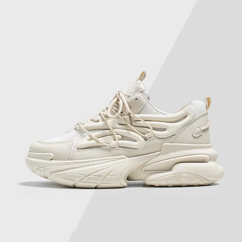 Men's beige mesh sneakers with lace-up front and rubber sole