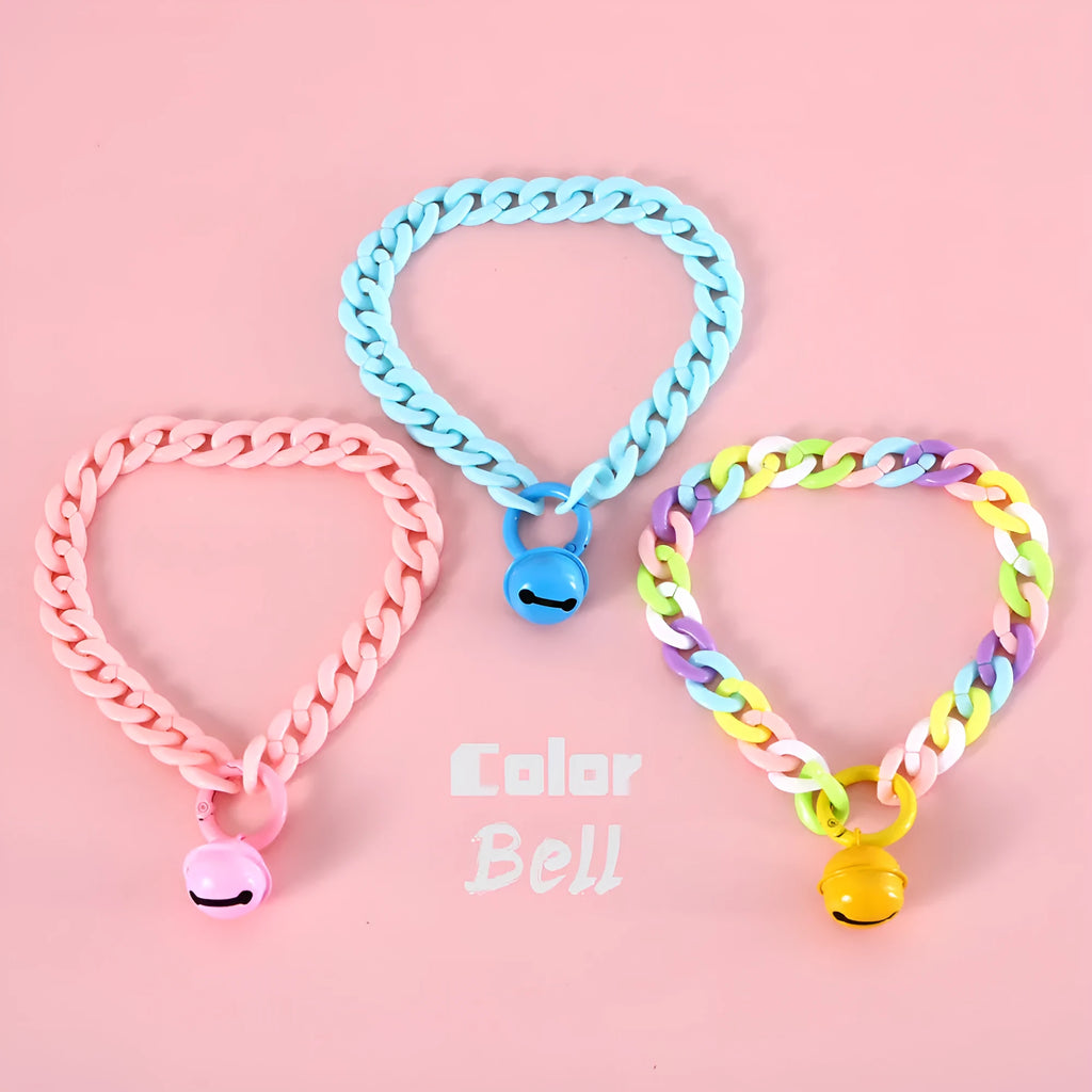 Macaron candy colour plastic chain collar for pet cat or dog on adjustable S or M size setting.