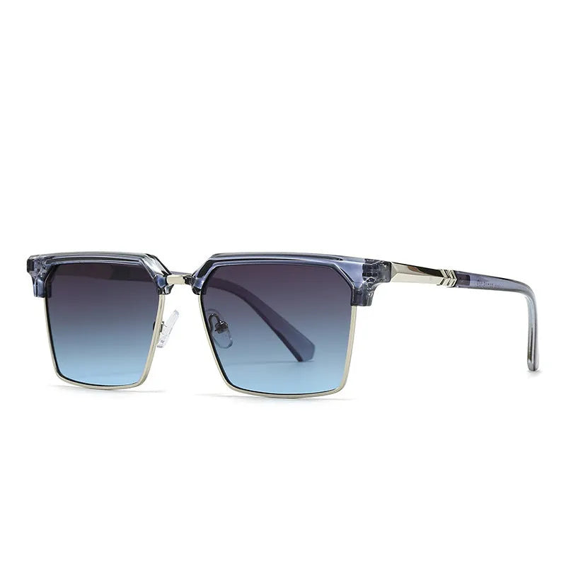 Men's square plastic sunglasses in box style showing multiple colour options on a grey background.