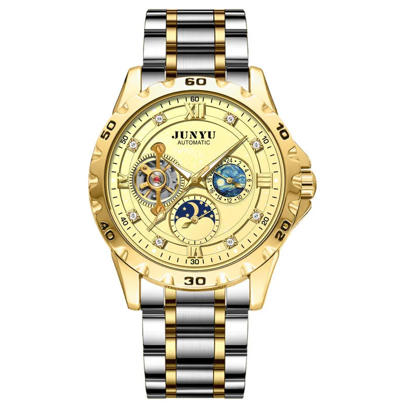 Men's automatic mechanical watch with luminous hands and waterproof construction