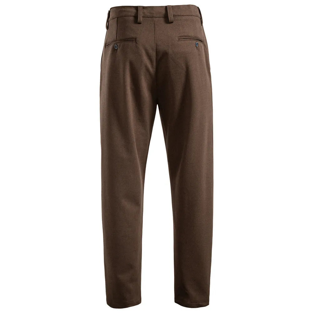 New casual men's pants versatile thickened straight leg trousers in solid black gray brown colour with mid-rise waist