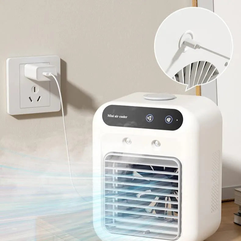 Ivory white portable USB air cooler fan with touchscreen control and water tank