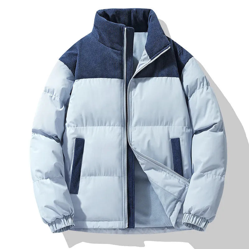 Unisex winter stand-collar padded coat in solid colour, loose fit, side seam pockets, polyester fabric