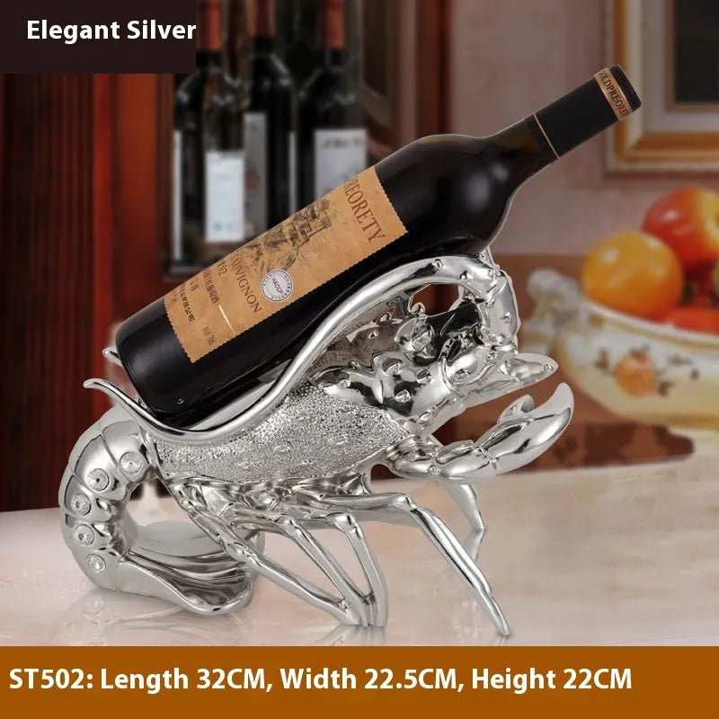 Lobster-shaped wine rack ornament in rose gold or silver metallic finish
