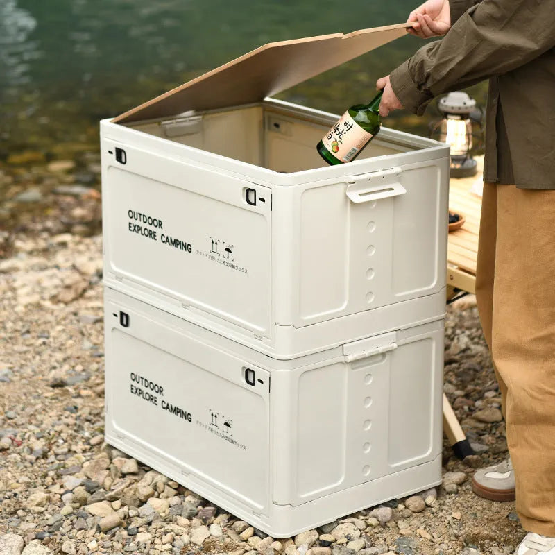 45-litre foldable plastic storage box in solid colour with wooden lid option