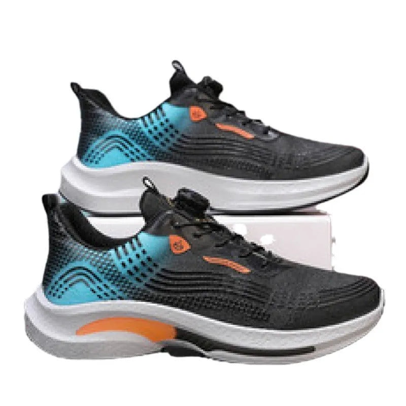 Men's low-top mesh sneakers with rotating buckle closure in black and blue colourway