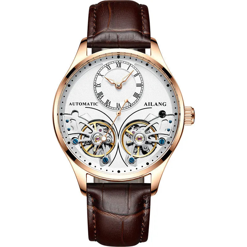 Men's automatic watch with tourbillon and moon phase complications in black steel case