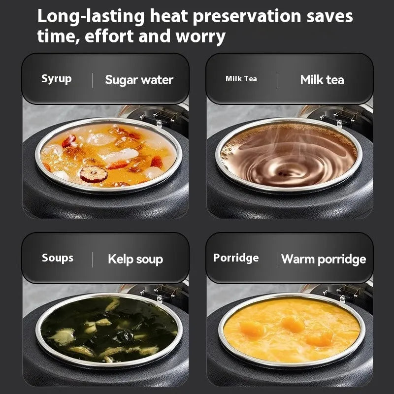 Black stainless steel electric insulated soup pot with steel cover and large opening